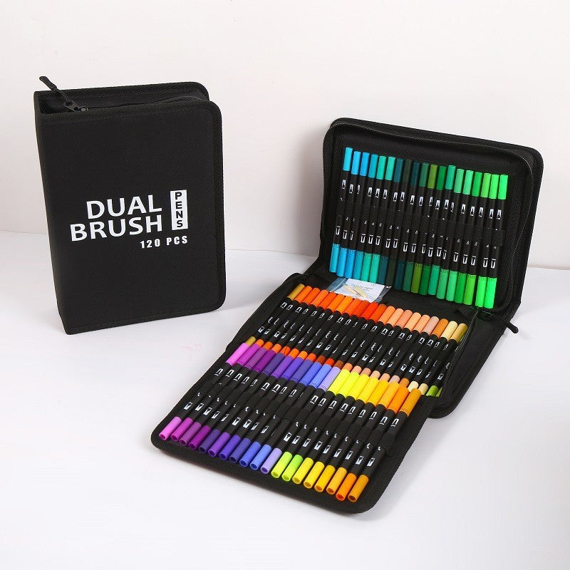 Double-Ended Canvas Marker & Water-Soluble Watercolour Pen Set — 48 to 120 Colors