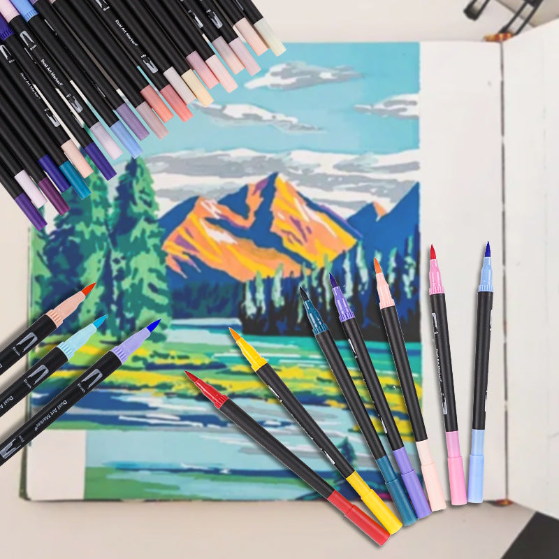 Double-Ended Canvas Marker & Water-Soluble Watercolour Pen Set — 48 to 120 Colors